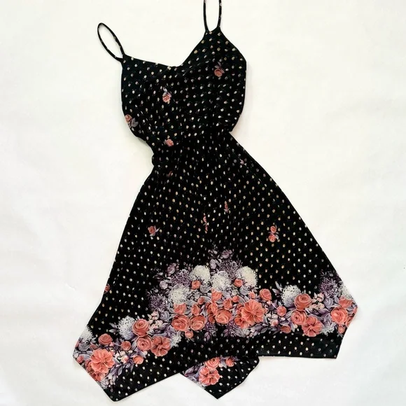 JCPenney Chiffon Crepe Vintage 70s Disco Handkerchief Scarf Hem Slip Dress - Picture 2 of 8